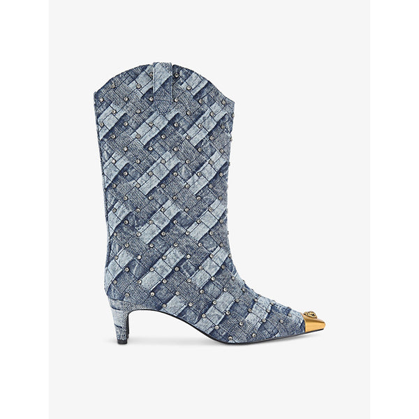 Kurt Geiger London Regent crystal-embellished heeled denim calf boots