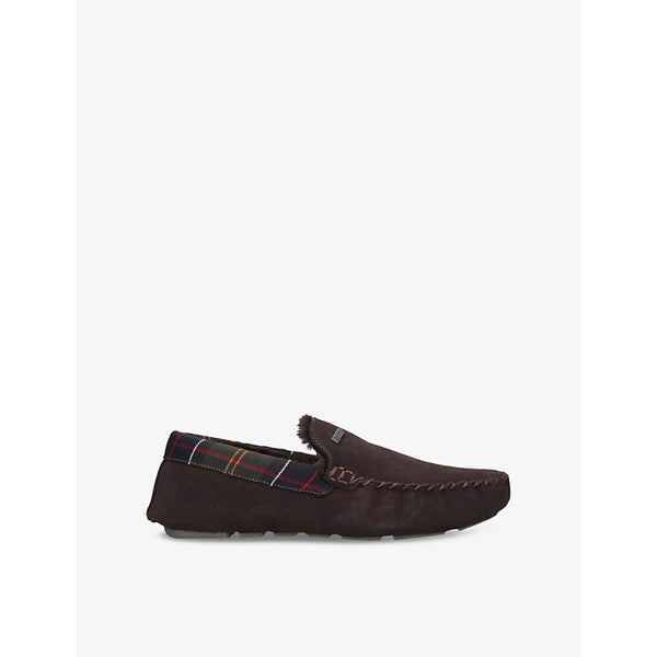 Barbour Monty Faux-Shearling Lined Tartan-Check Suede Slippers