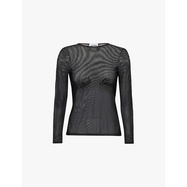 Jean Paul Gaultier Velvet-Branding Long-Sleeves Stretch-Woven Top