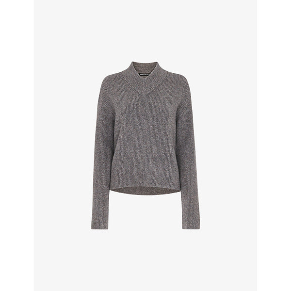 Whistles V-neck ribbed wool-blend jumper