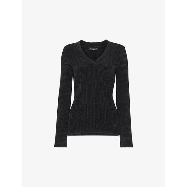 Whistles V-neck chenille-textured stretch-knit jumper