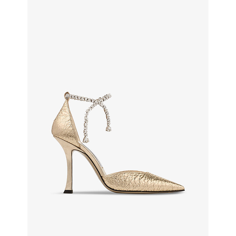 Jimmy Choo Stevie 100 crystal-embellished metallic-leather heeled courts