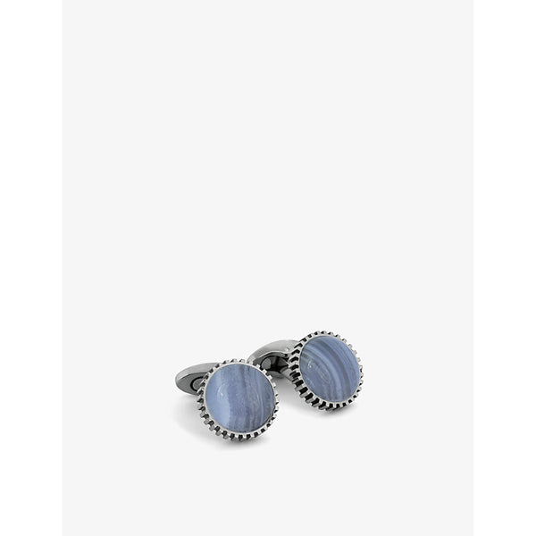 Tateossian Titanium Classic titanium and blue agate cufflinks