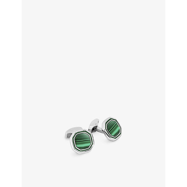 Tateossian Octagon brass, malachite and enamel cufflinks