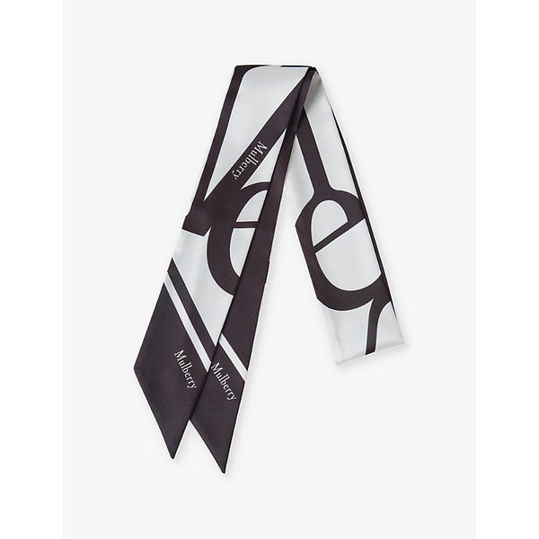 Mulberry Branded-print satin recycled-polyester scarf