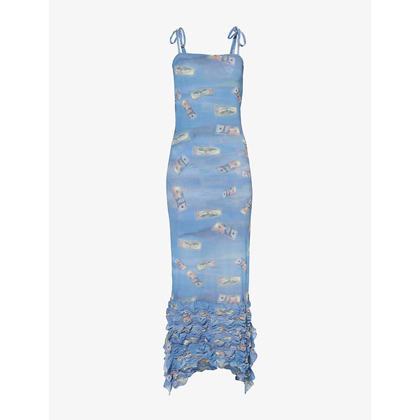 Avavav Graphic-print ruched stretch-woven maxi dress