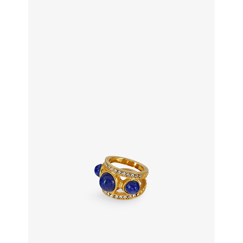 La Maison Couture Sonia Petroff Cascata 24ct yellow gold-plated brass, cabochon and Swarovski crystal pinky ring