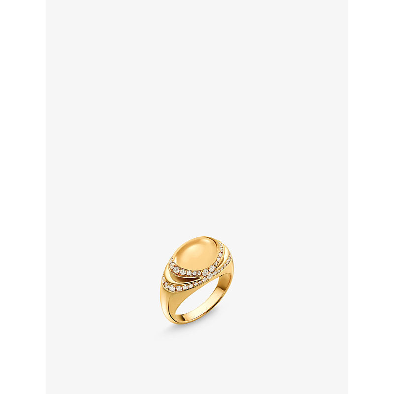 Bvlgari Cabochon 18ct yellow-gold and 0.59ct demi pavé-diamond ring