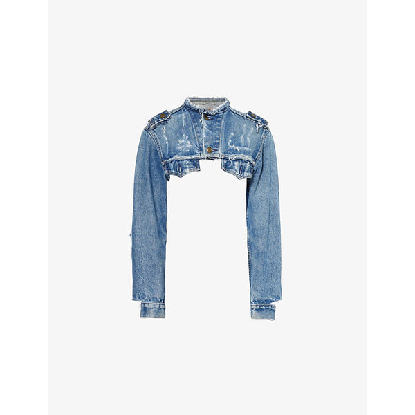 Jean Vintage Biker cropped slim-fit upcycled denim jacket