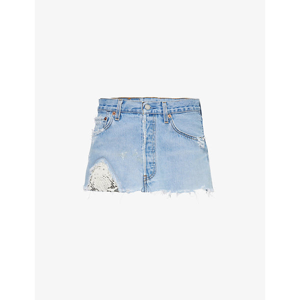 Jean Vintage Snake five-pockets upcycled denim mini skirt