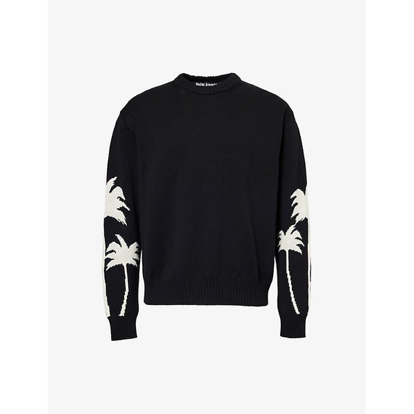 Palm Angels Palm-print crew-neck relaxed-fit cotton and wool-blend jumper