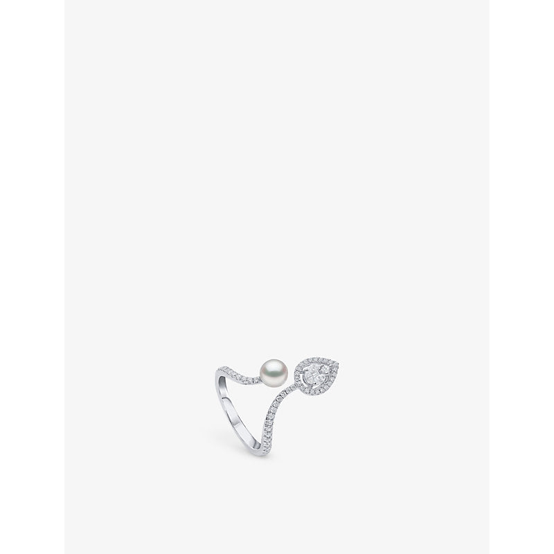 Yoko London Baby Glitz 18ct white-gold, Akoya-pearl and marquise-cut 0.47ct diamond ring