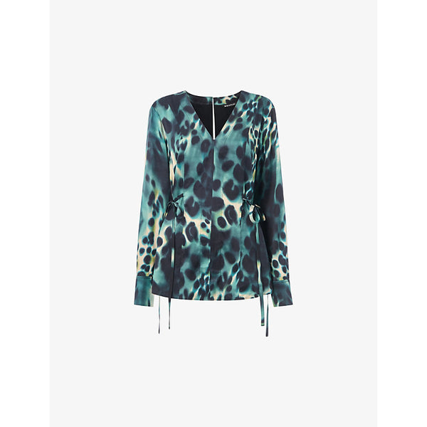 Whistles Misty Leopard V-neck woven blouse