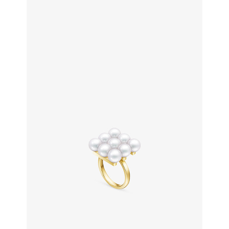 Tasaki Balance Build 18ct yellow-gold, diamond and Akoya-pearl ring