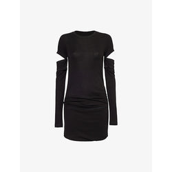 Helmut Lang Slash buttoned-cut-out-long-sleeves cotton-blend mini dress | HELMUT LANG