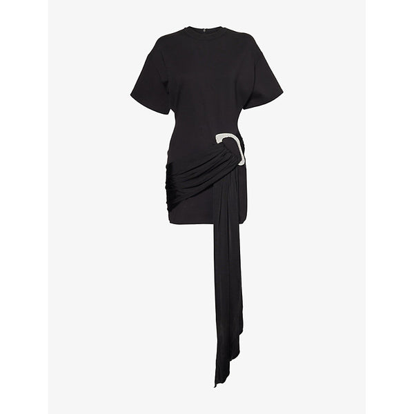 David Koma Drape-detail jewel-embellishment jersey mini dress | DAVID KOMA