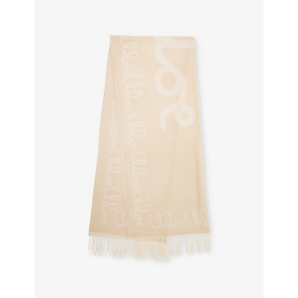 Chloe Iconic Logo-Print Jacquard Wool Scarf