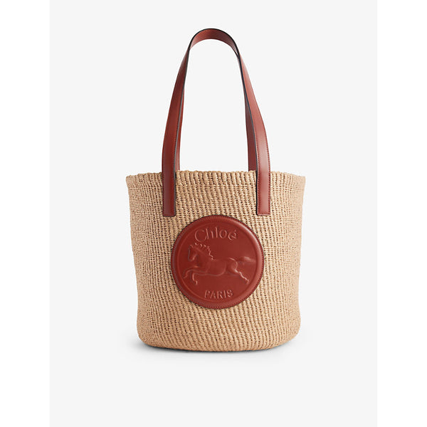 Chloe Horse Medal Large Raffia and Leather Bucket bag