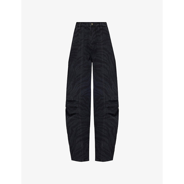 Rotate Birger Christensen Zebra twill barrel-leg cargo denim trousers