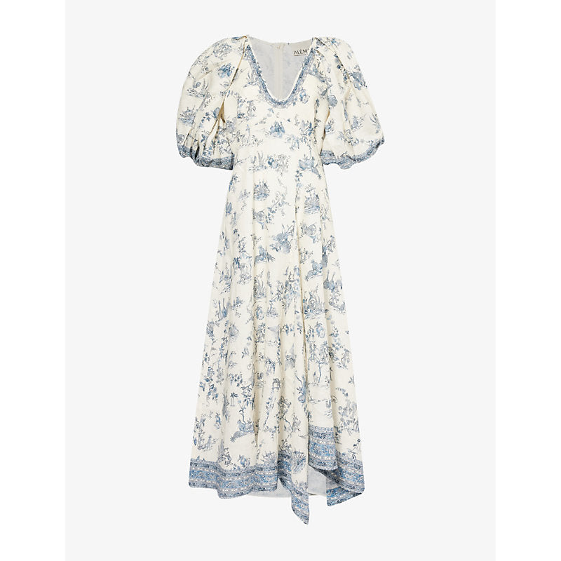 Alemais Casa balloon-sleeve linen midi dress | ALEMAIS