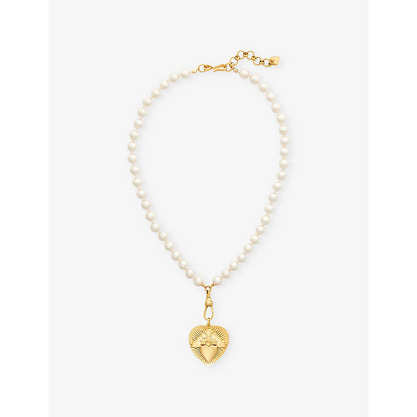 Brinker And Eliza Wonder antique 24ct yellow-gold plated brass and glass-pearl pendant necklace