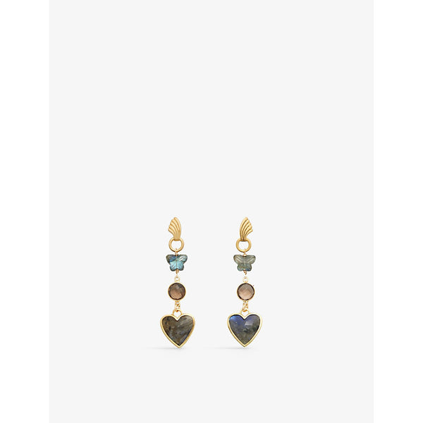 Brinker And Eliza Harlow 24ct antique yellow-gold plated brass, labradorite and quartz drop earrings