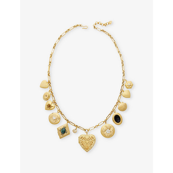 Brinker And Eliza Keepsake 24ct antique yellow-gold plated brass and gemstone locket necklace