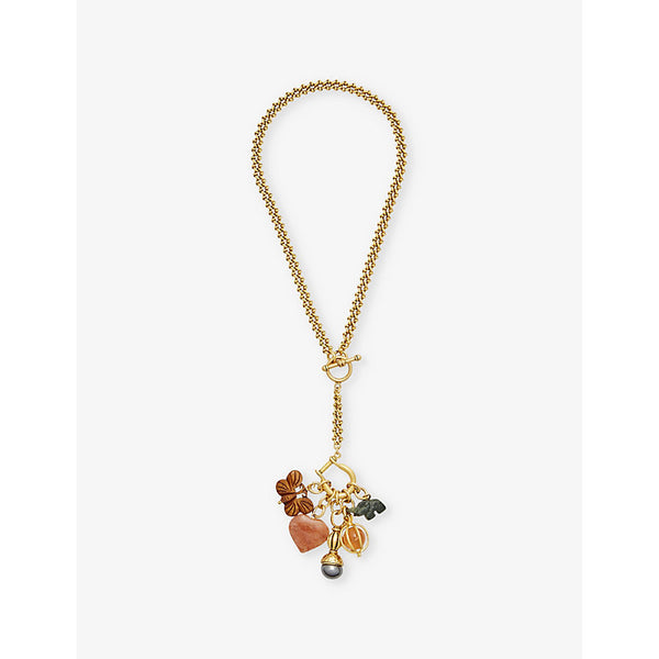 Brinker And Eliza Memento 24ct antique yellow-gold plated brass and gemstone necklace