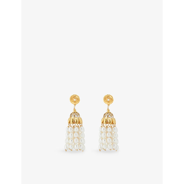 Brinker And Eliza Briar 24ct antique yellow-gold plated brass and freshwater-pearl drop earrings