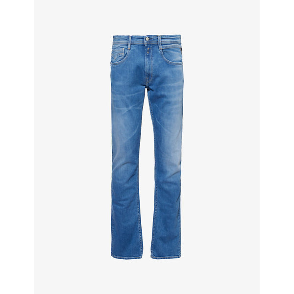 Replay Rocco Brand-Patch Straight-Leg Regular-Fit Stretch-Denim Jeans