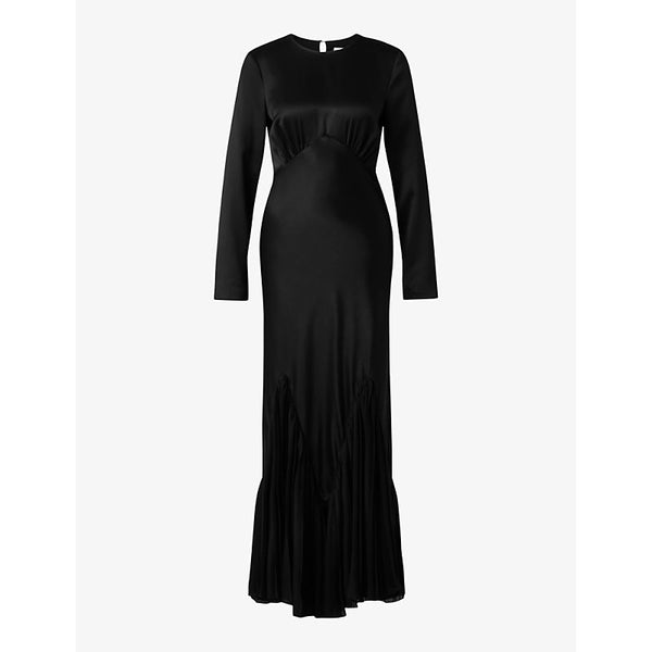 Malina Jenina round-neck long-sleeve pleated satin maxi dress | MALINA