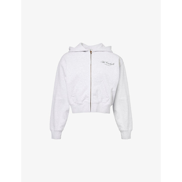 Sporty & Rich The Carlyle Script Cropped Zip-Through Cotton-Jersey Hoody