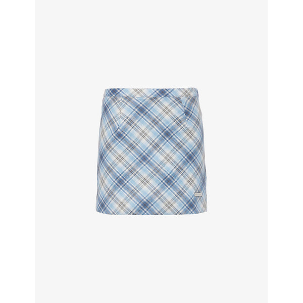 House Of Sunny Tartan-plaid mid-waist woven mini skirt