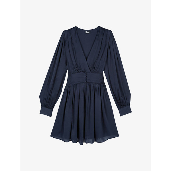 The Kooples Wrap-neck long-sleeve buttoned woven mini dress