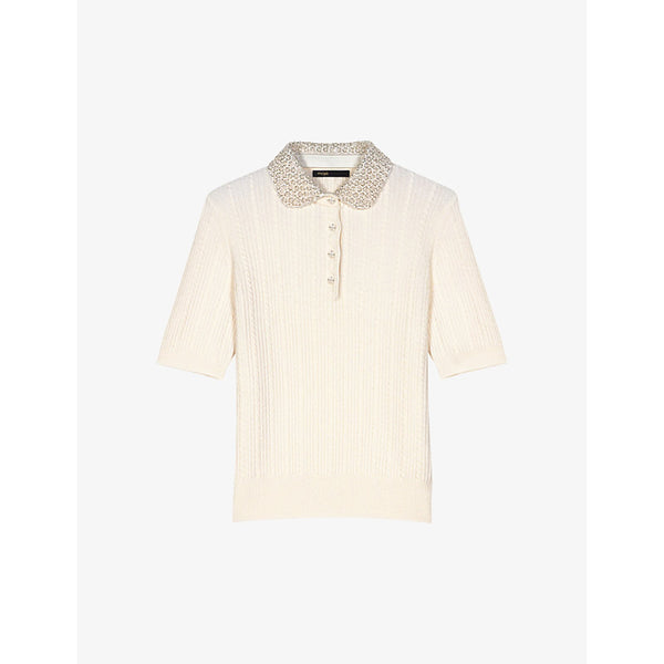 Maje Embellished-collar ribbed wool and cashmere polo shirt