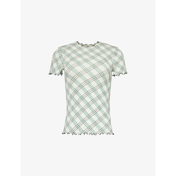 Burberry Check-Print Frilled Stretch-Cotton T-Shirt