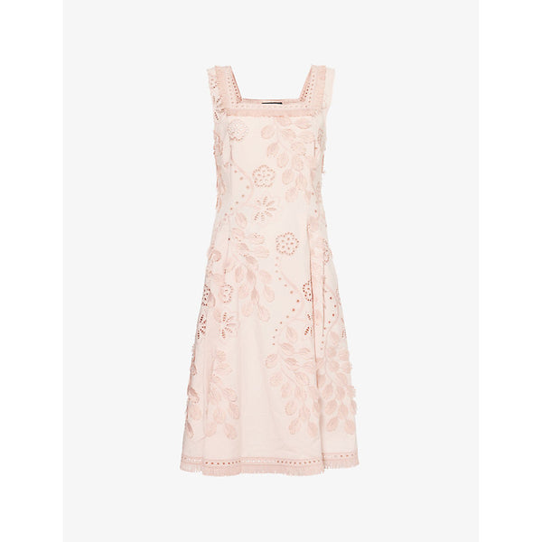 Alberta Ferretti Square-neck frayed-edge woven midi dress | ALBERTA FERRETTI