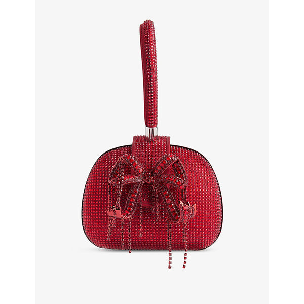 Self-Portrait Bow-plaque crystal-embellishment stretch-woven clutch bag