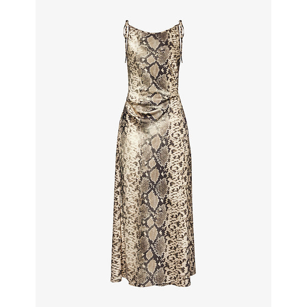 Acne Studios Python-Print Shoulder-Straps Stretch-Woven Midi Dress