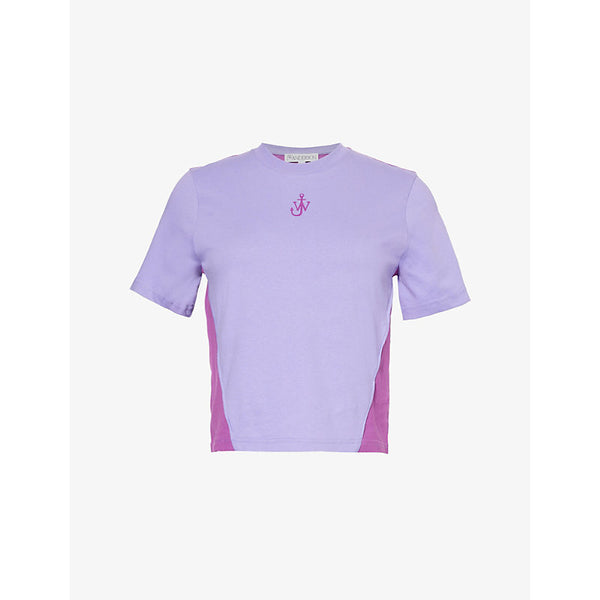 JW Anderson Contrast-panel embroidered-branding cotton-jersey T-shirt