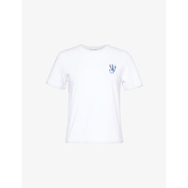 JW Anderson Embroidered-branding graphic-print cotton-jersey T-shirt