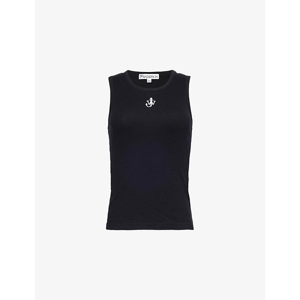 JW Anderson Embroidered-anchor ribbed cotton-jersey top