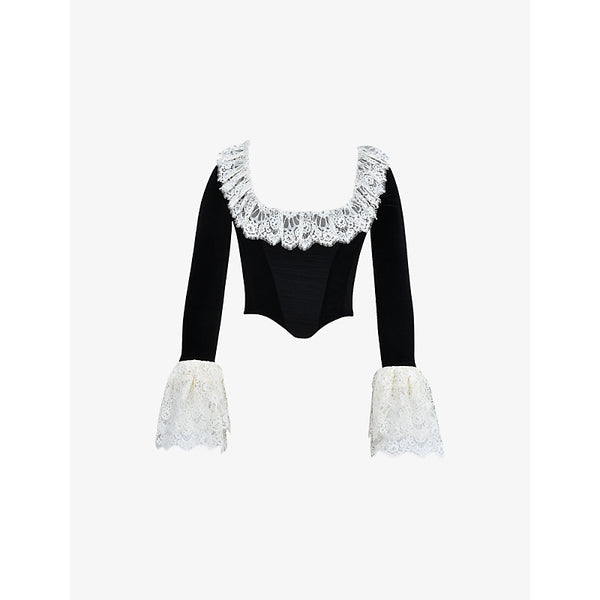 House of CB Jacinda Lace-Trim Velvet Corset Top