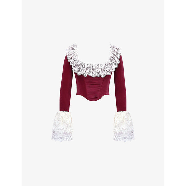 House of CB Jacinda Lace-Trim Velvet Corset Top