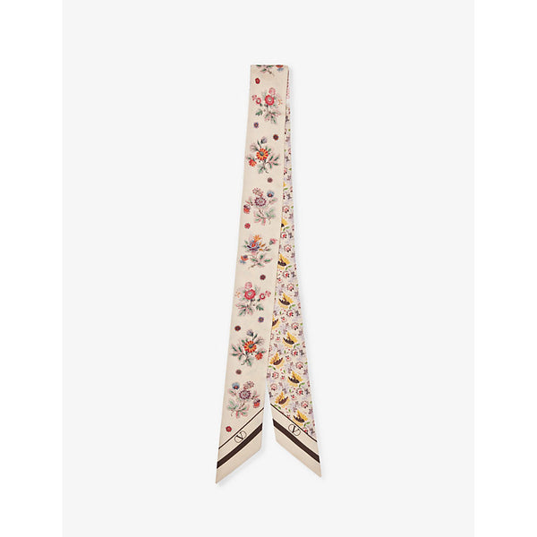 Valentino Garavani Floral Twilly branded silk scarf