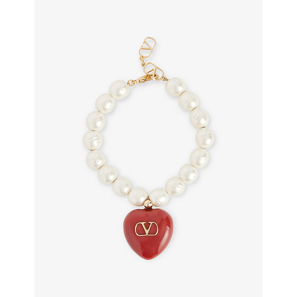 Valentino Garavani Couer Royal Heart VLogo metal and enamel pearl bracelet