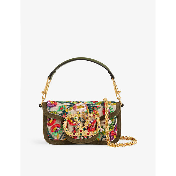 Valentino Garavani Loco Small embroidered linen shoulder bag