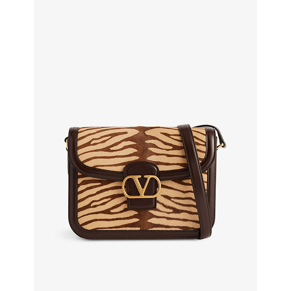 Valentino Garavani 9to5 zebra-pattern calfskin shoulder bag