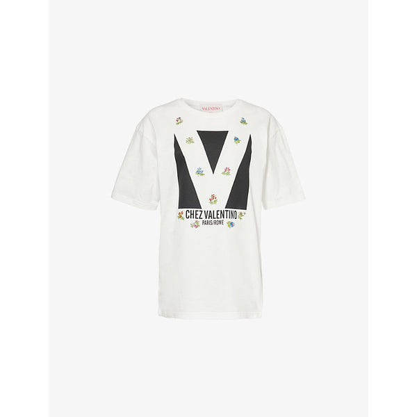 Valentino Garavani Brand-Print Rhinestone-Embellishment Cotton-Jersey T-Shirt