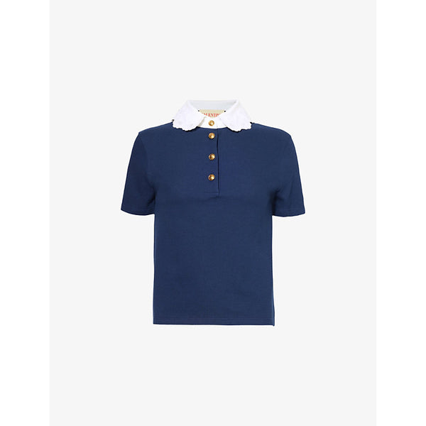 Valentino Garavani Regular-Fit Embroidered-Collar Cotton Top